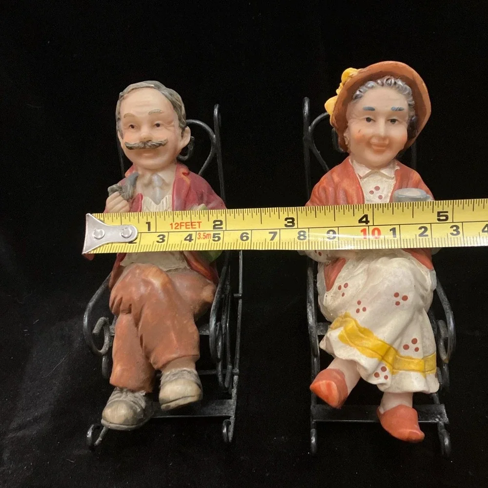 Vintage Grandma Grandpa Metal Rocking Chairs Resin Figurines 1:12 Scale Set of 2